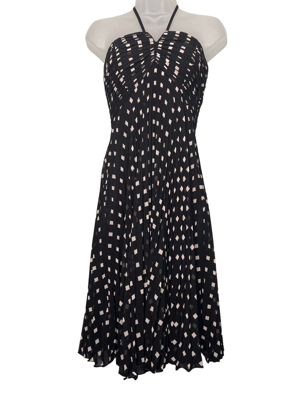 Ann Taylor Part Dress Sz 2 Strapless Pleated Polka Dot Black White Halter Summer